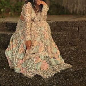 Floral baby pink designer lehenga